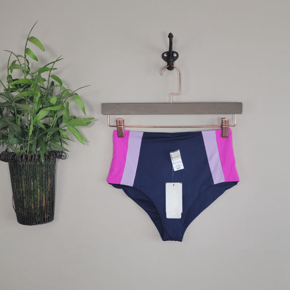 NEW L*Space Portia Girl High Waist Cheeky Bikini Bottom Blue Pink Purple M